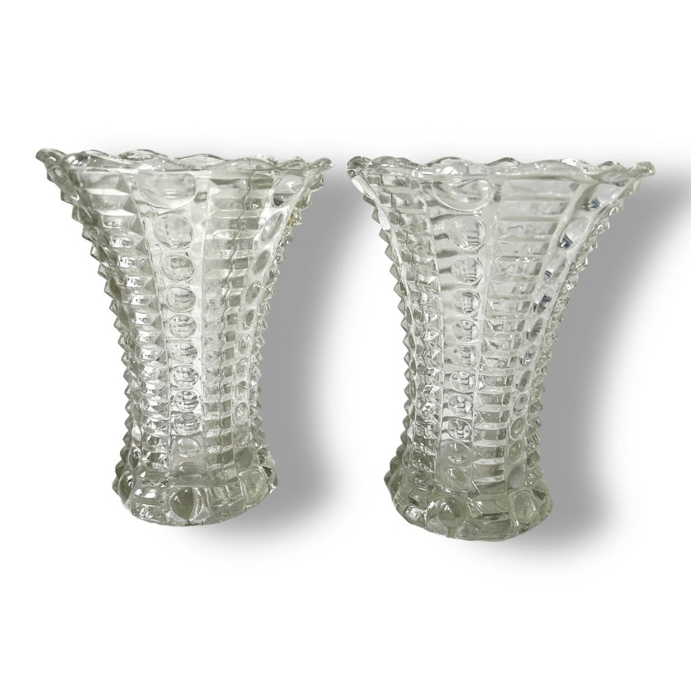 Pair of Vintage Mayflower Art Deco Clear Glass Vases